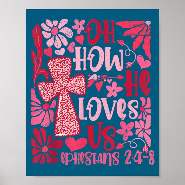 Poster Nk Floral Oh Como Ele Nos Ama Boho Versículo Da Bí (Frente)