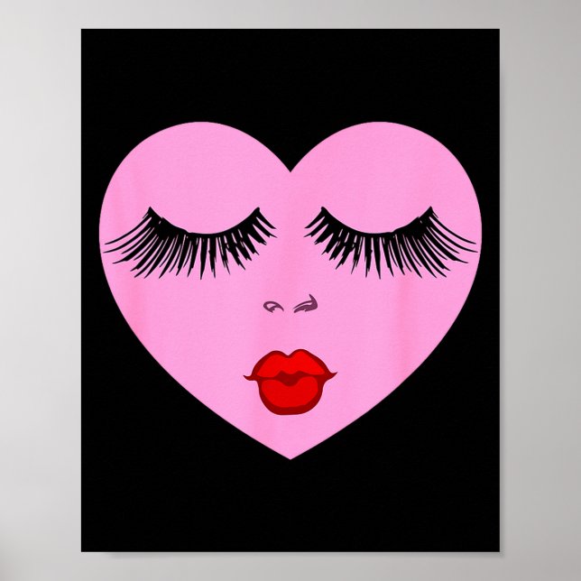 Poster Nk Lady Heart With Eyelashes Valentines Day Kiss  (Frente)
