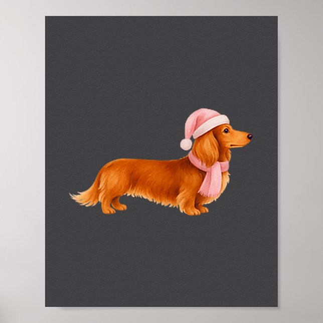 Poster Nk Santa Red Long Haired Dachshund Christmas  (Frente)