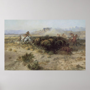 Poster No. 26 da caça do búfalo por CM Russell, indiano