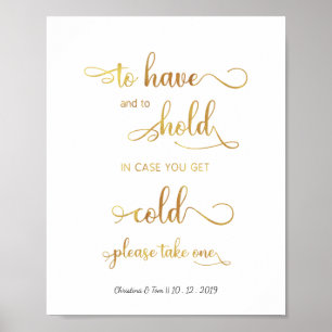 Poster "No caso de ficar frio" Sinal de Casamento de ouro