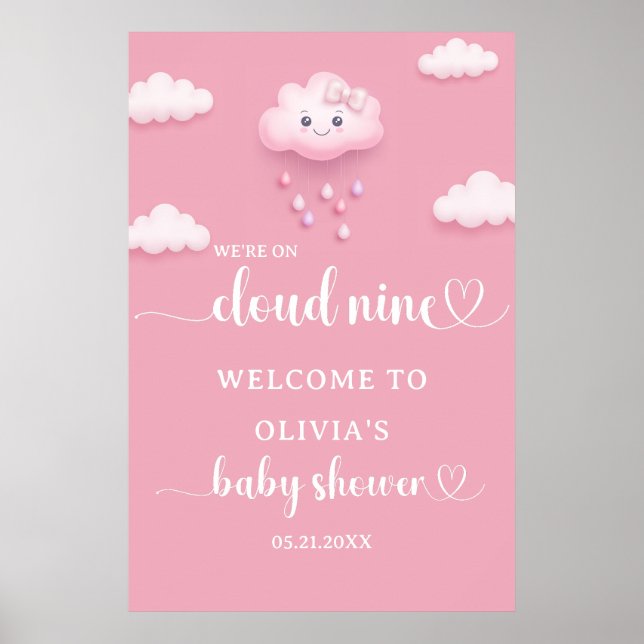 Poster No Cloud Nine Modern Pink Chá de fraldas Welcome (Frente)