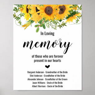Poster No Loving Memory Sunflower Wedding Sign