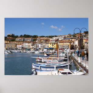 Poster No porto na aldeia de Cassis. Pesca e