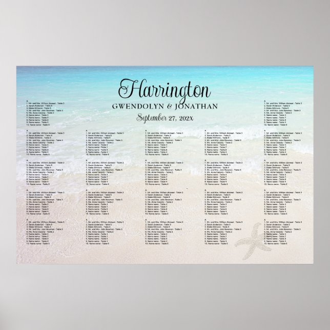 Poster No Sea Beach Wedding Reception Seating Chart (Gráf (Frente)
