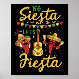 Poster No Siesta Vamos Fiesta Mexicana Maracas Sombrero