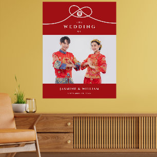 Póster Nó Vermelho Dupla Felicidade Foto Casamento Chinês