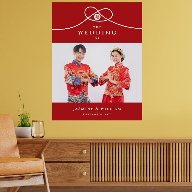 Póster Nó Vermelho Dupla Felicidade Foto Casamento Chinês (Sala de Estar 2)