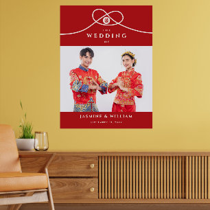 Póster Nó Vermelho Dupla Felicidade Foto Casamento Chinês