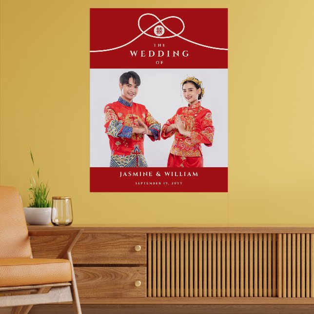 Póster Nó Vermelho Dupla Felicidade Foto Casamento Chinês (Sala de Estar 2)