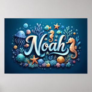 Poster Noah Ocean Nursersery Underwater Animais do Mar Su