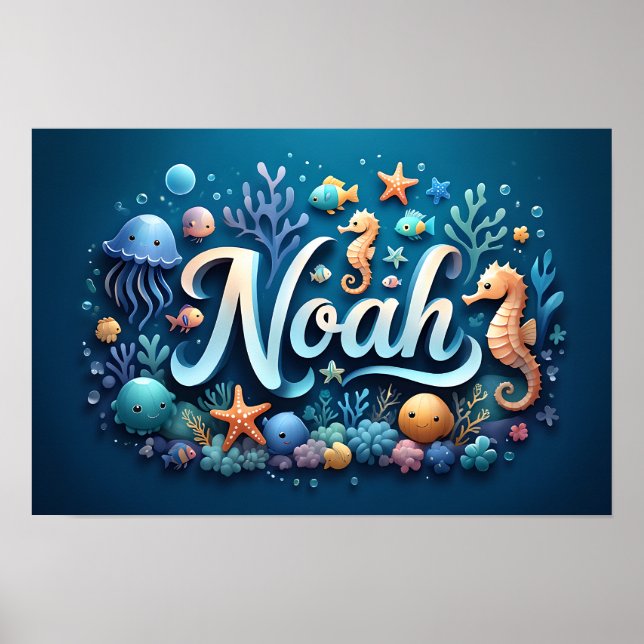 Poster Noah Ocean Nursersery Underwater Animais do Mar Su (Frente)