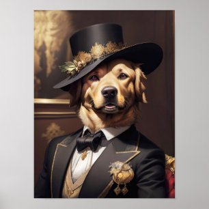 Poster Nobre Retriever Dourado em elegante vestido vitori