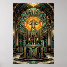 Poster Nobre Veado em Silhueta Dourada Art Déco