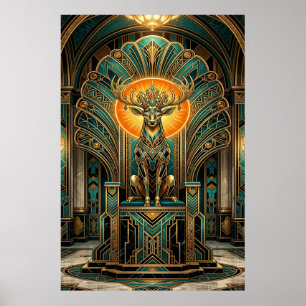 Poster Nobre Veado em Silhueta Dourada Art Déco