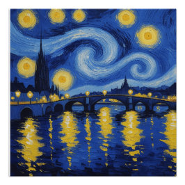 Póster Noche estrellada sobre el rio