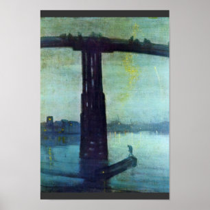 Póster Nocturna A Azul E Dourada: Ponte Antiga De Batters