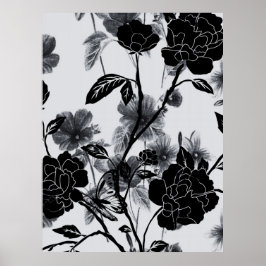 Poster Noir Floral de Borboleta Moderna