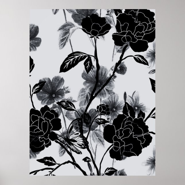 Poster Noir Floral de Borboleta Moderna (Frente)