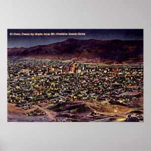 Póster Noite 1940 de El Paso, Texas Birdseye