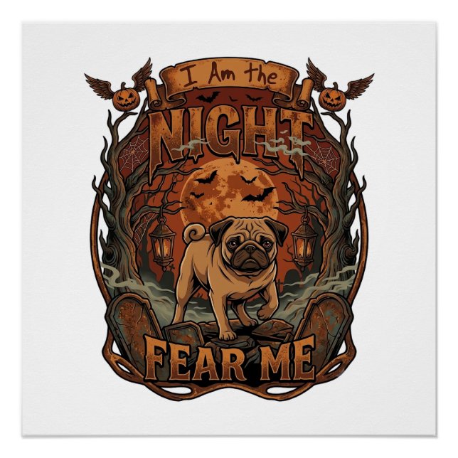 Póster Noite Am Me Do Pug Halloween Lua_1 (Frente)