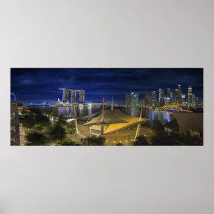 Póster Noite central da skyline do distrito financeiro de