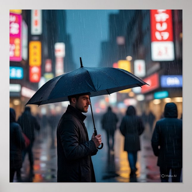 Poster Noite chuvosa na cidade - Solidão urbana (Frente)