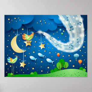 Poster Noite com música e aves