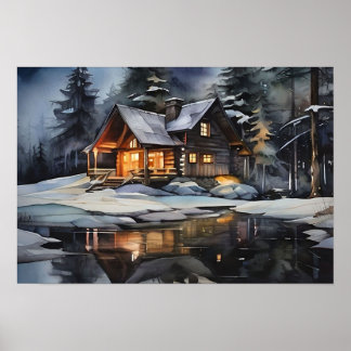 Poster Noite Cozy Winter Cabine