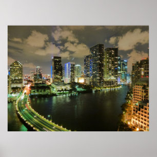 Póster Noite da skyline de Miami