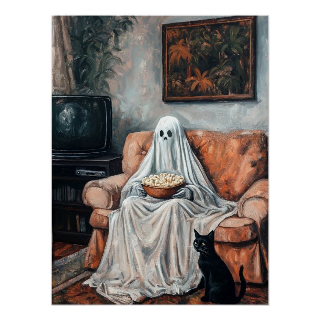 Póster Noite de Filme Spooky | Fantasma e Cat Assistindo  (Frente)