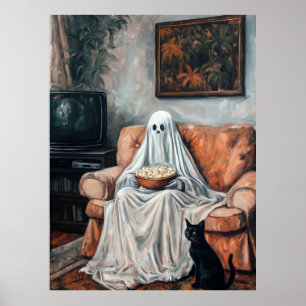 Poster Noite de Filme Spooky   Fantasma e Cat Assistindo 