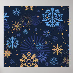 Poster Noite de inverno: Padrão Azul Floco de Neve.