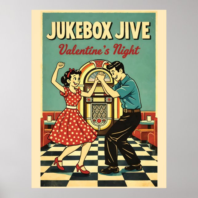 Poster Noite de Jive de Caixa de Música do Dia dos Namora (Frente)