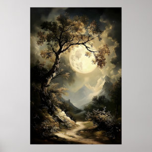 Poster Noite de Lua e Estrelas na Floresta, Dark Academia