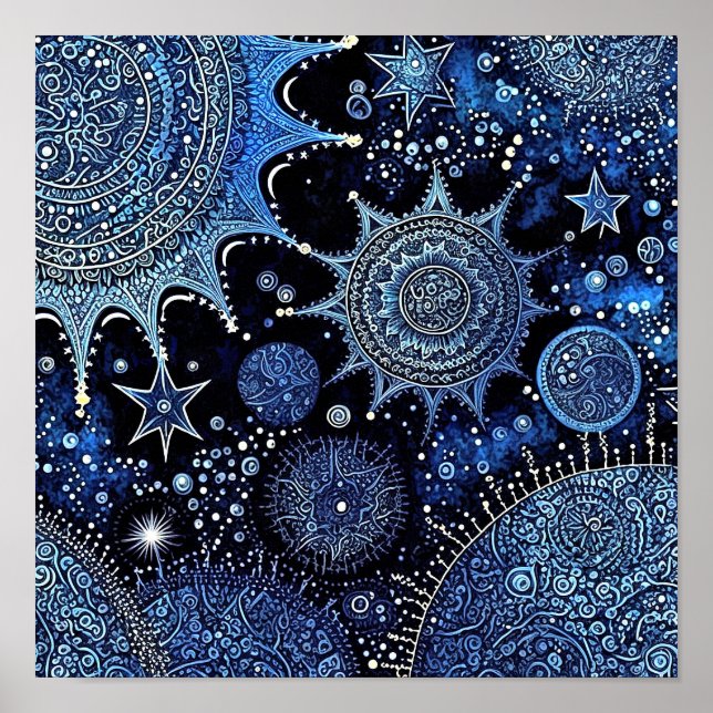 Poster Noite de Natal Azul e Branco (Frente)