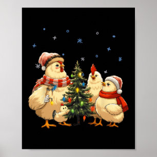 Poster Noite de Natal de frango Luz Fazenda Animal Engraç