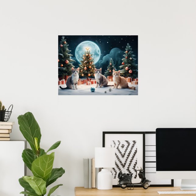 Poster Noite de Natal encantadora com gatinhos (Escritório em casa)