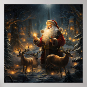 Poster Noite de Natal Santa Floresta Nevada