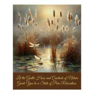 Póster Noite de Natureza Sunset Swamp Dragonfly Cane Art