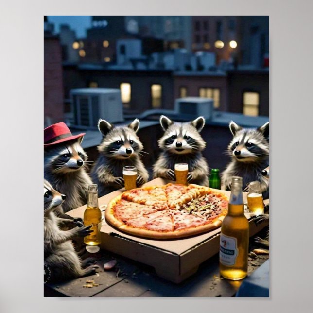 Poster Noite de pizza de sexta-feira do guaxinim (Frente)