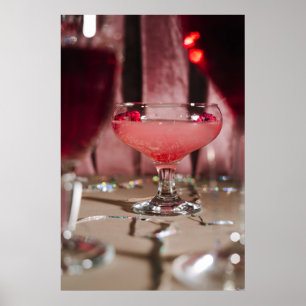 Poster Noite de Sorvete Rosa: Arte de Coquetel Espumante