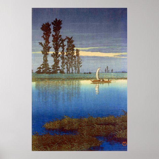 Poster Noite de Ushibori Kawase Hasui 1930s (Frente)