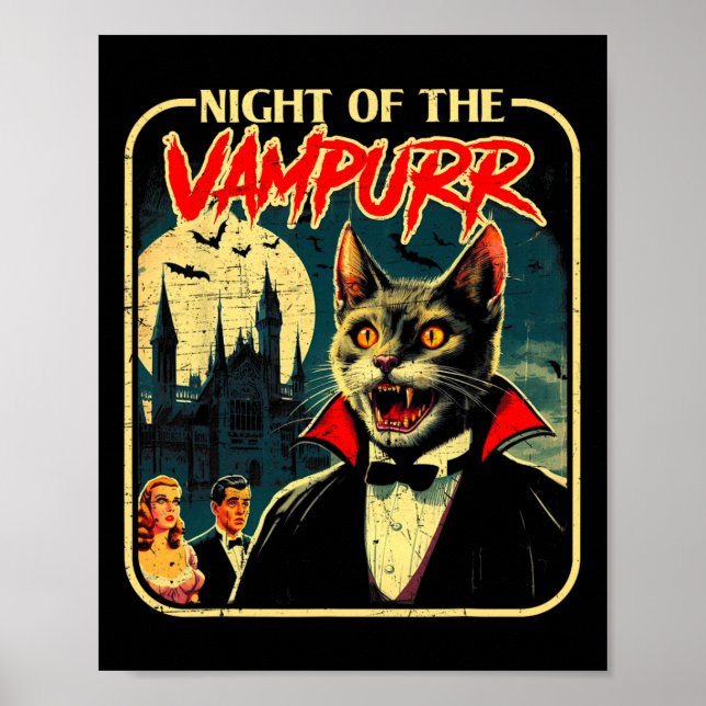 Poster Noite De Vampurr Funny Cat Halloween (Frente)