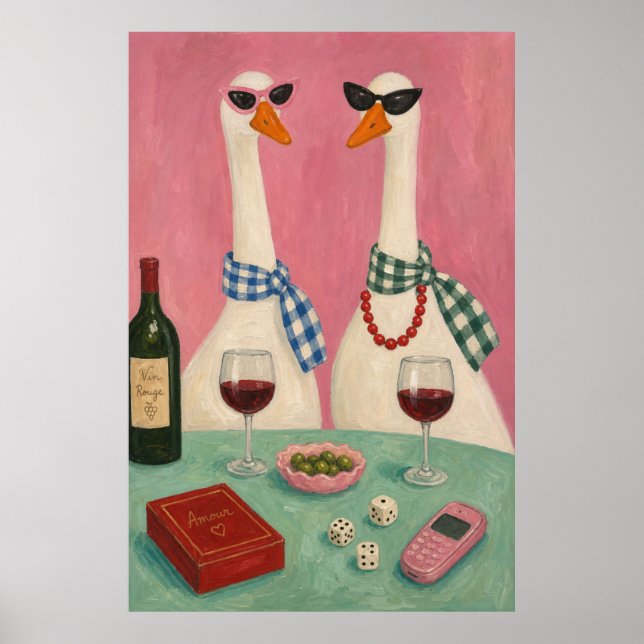 Poster Noite de Vinho da Gansa Chic – Bistrô Rosa Caprich (Frente)