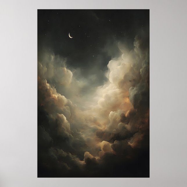 Poster Noite do Céu da Lua Crescente Dark Academia Celest (Frente)