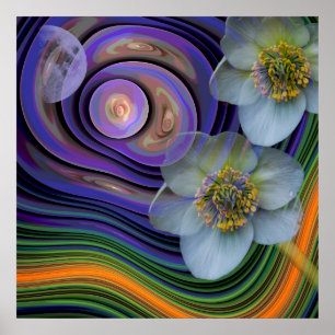Póster Noite do Helleboris, floral abstrato artístico