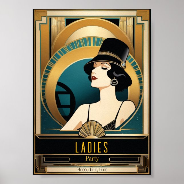 Poster Noite do Partido das Damas Art Deco (Frente)