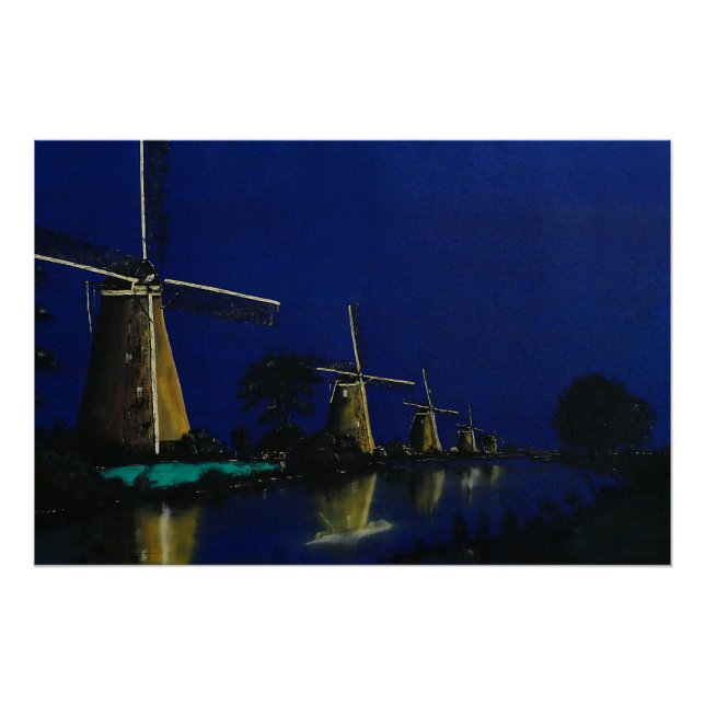 Póster Noite em Kinderdijk (Frente)