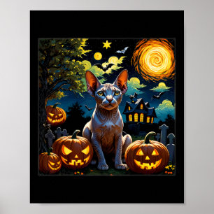 Poster Noite estelar de Sphynx no Dia das Bruxas
